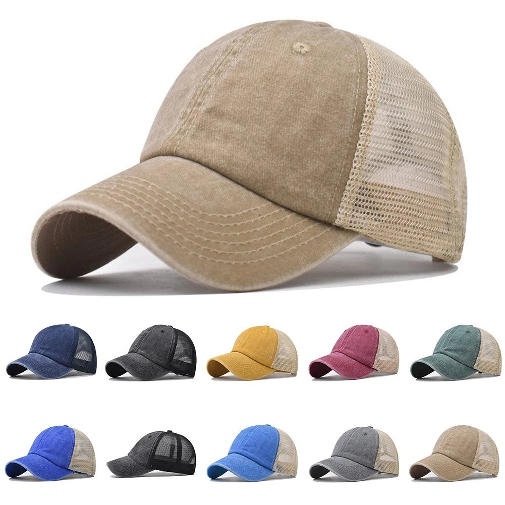 Cool And Casual Men's Trucker Hat Washed Cotton Baseball Cap With
