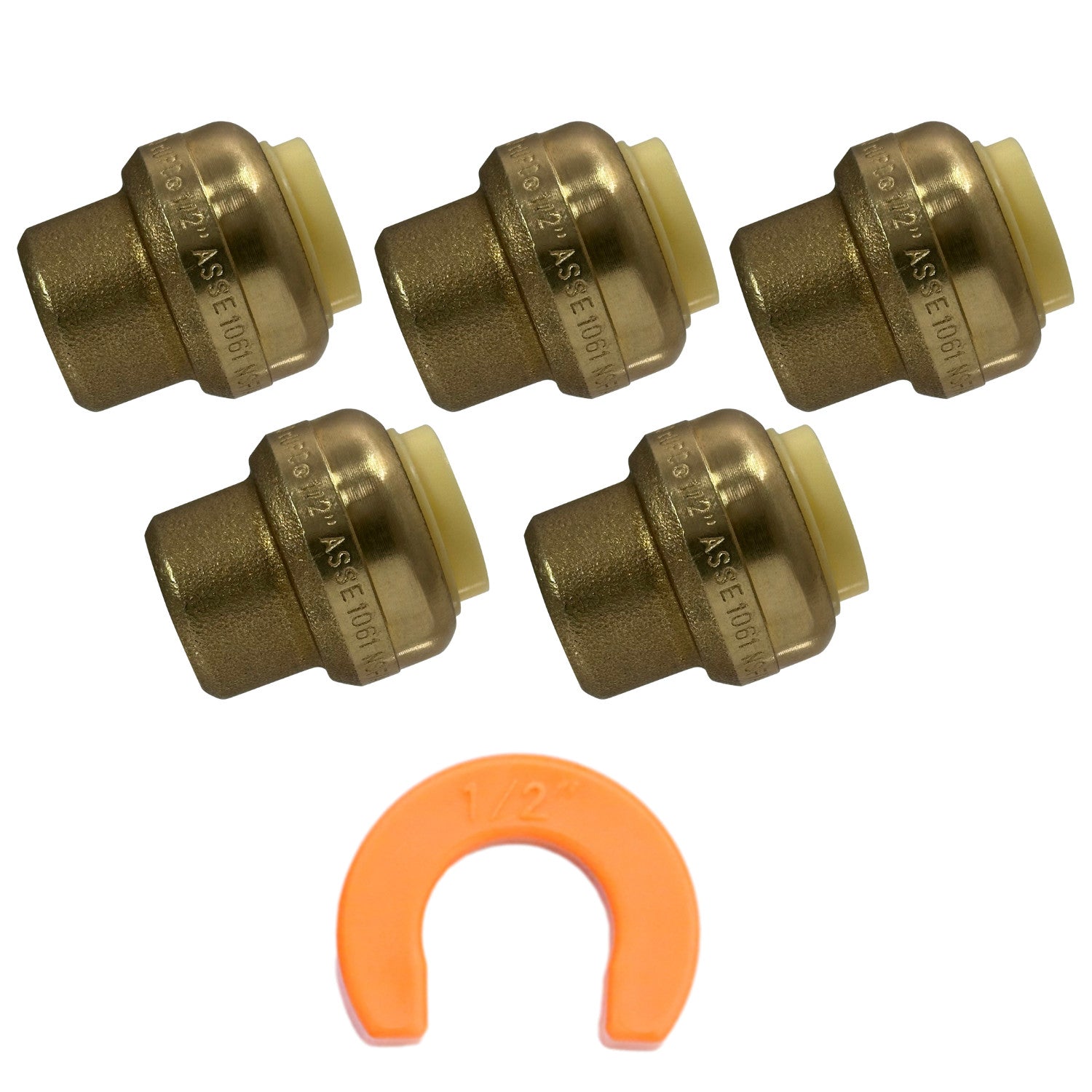 5 Pack XFITTING 1/2" Push Fit Cap w/ 1 Clip, Push to Co