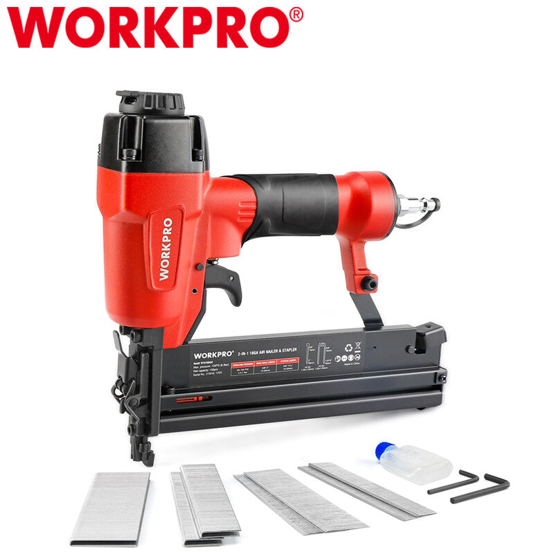 WORKPRO Pneumatic Brad Nailer 18 GA 2 in 1 Nail Gun Crown Stapler