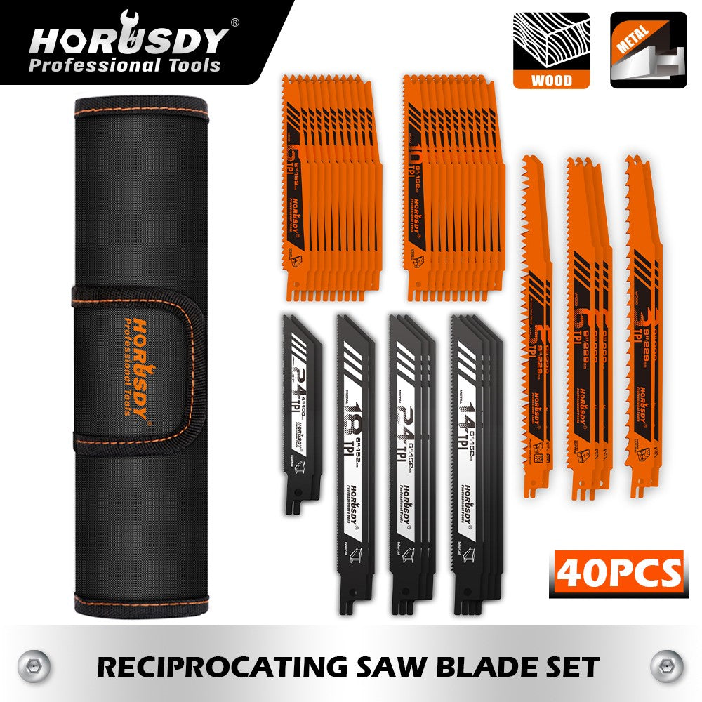 40 PC Reciprocating Saw Blade Set Metal Woodcutting Pruning With Organizer Pouch