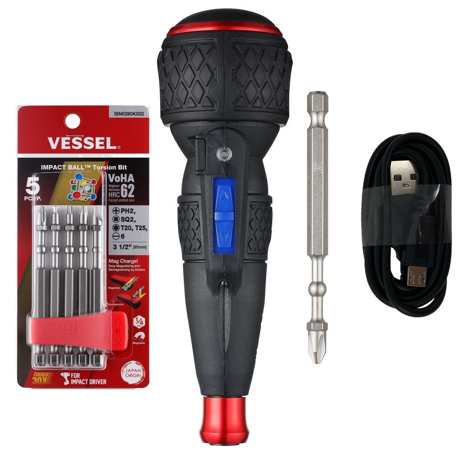 Vessel Cordless Electric Screwdriver High Torque 5pc Bit Set