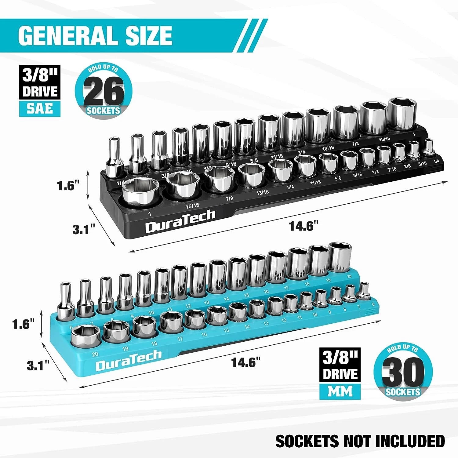 Duratech Magnetic Socket Organizer Set, 3/8" Drive Sae&metric Socket