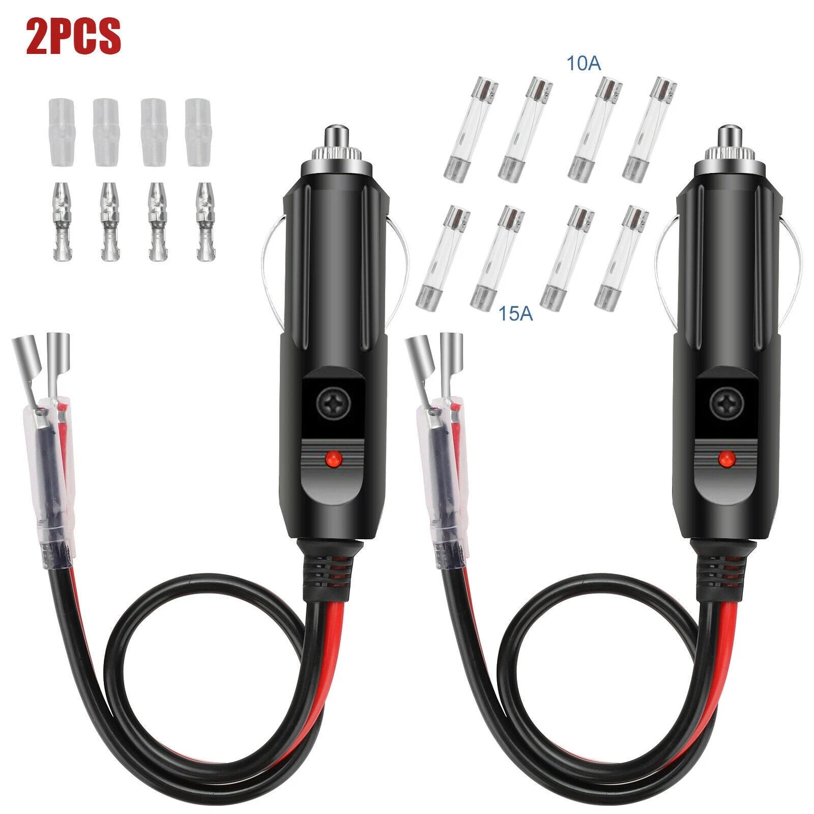 2pack 12V 15a Fused Car Cigarette Lighter Adapter Power Male Plug
