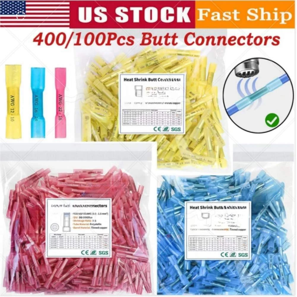 Waterproof Heat Shrink Butt Wire Connector Insulated Crimp Butt