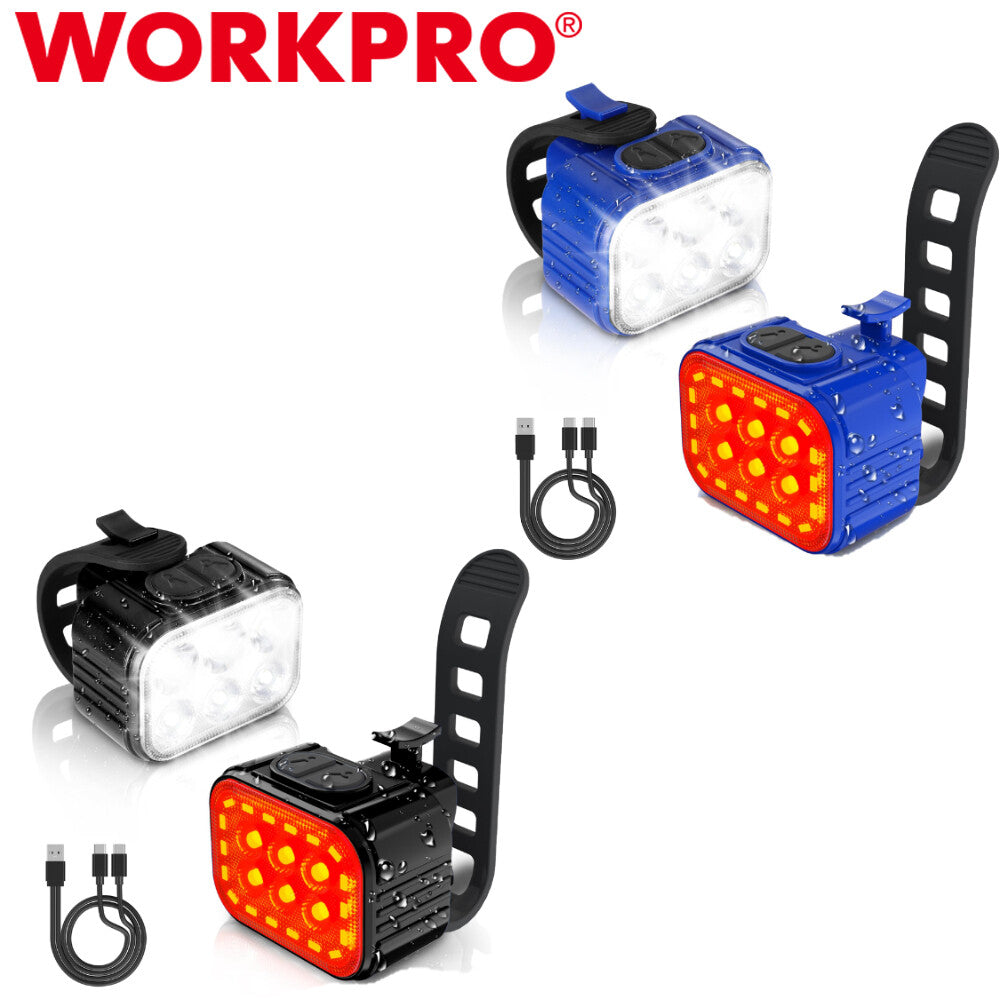 WORKPRO Blue/Black Bike Lights Ultra Bright 8+13 Mode Rechargeable