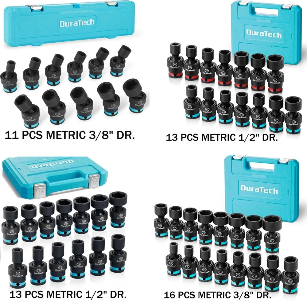 Duratech 3/8"/1/2" // Impact Swivel Socket Set Shallow Wobble Socket