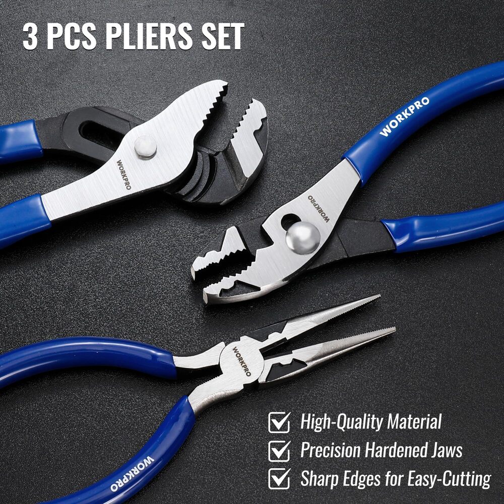 WORKPRO 3PCS Needle Nose & Groove Joint Plier Set by WORKPRO