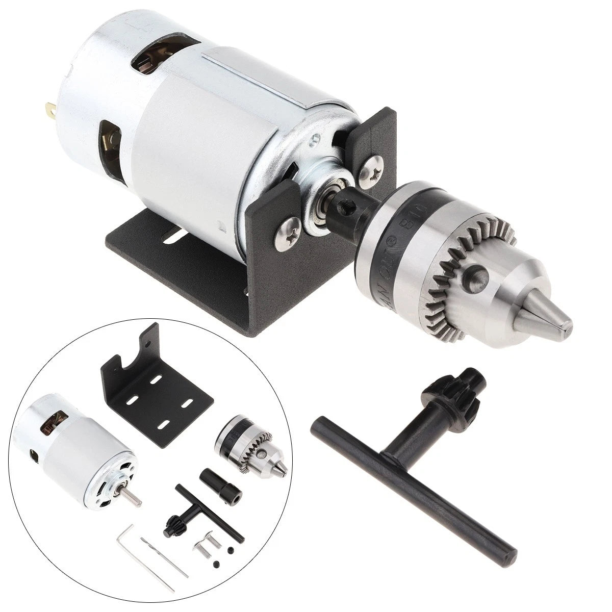 Lathe Press Motor 12V/24V 775 Table Saw Kit With B10 Drill Chuck &