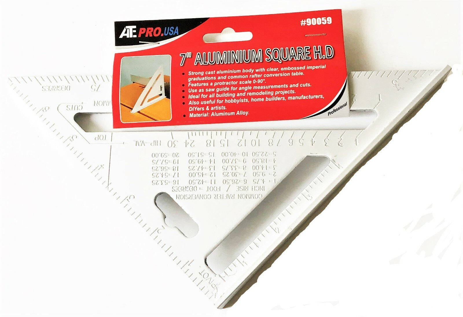 ATE PROFESSIONAL HEAVY DUTY ALUMINUM MEASURING RAFTER PROTRACTOR SQUARE 90059Ope