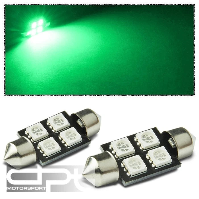 X2 11x36mm 4 Smd 5050/5055 Bright Green Led Interior Dome/trunk
