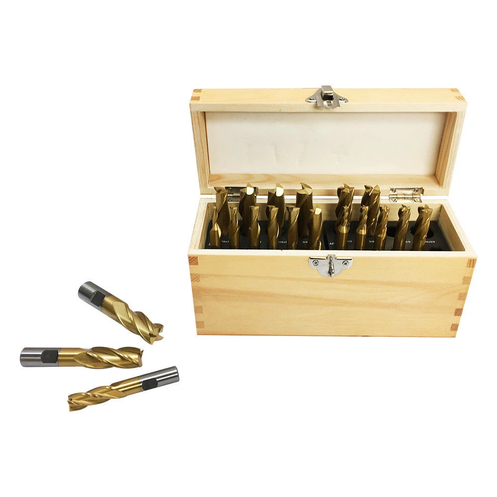 Hss Tin Coated End Mill Set Of 4 & 2 Flute 3/8 Inch – 3/4 Inch
