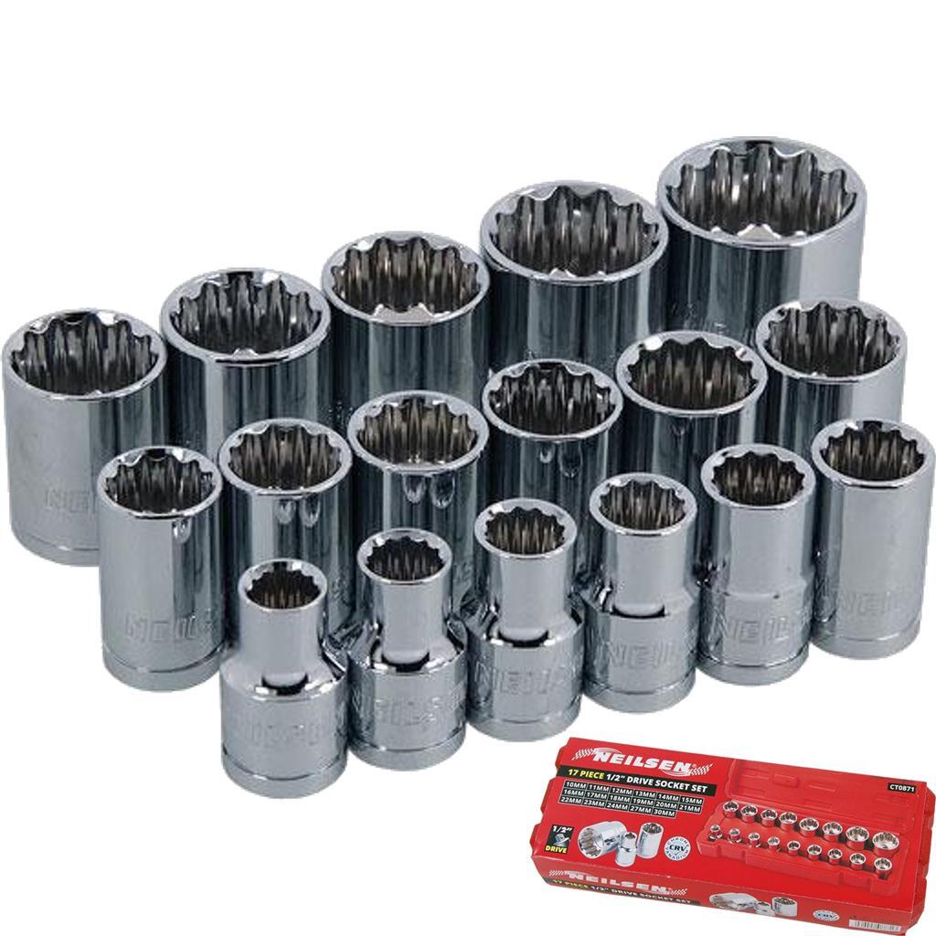 Neilsen Metric Drive Sockets 10mm - 30mm Socket Set In Bmc 1/2"