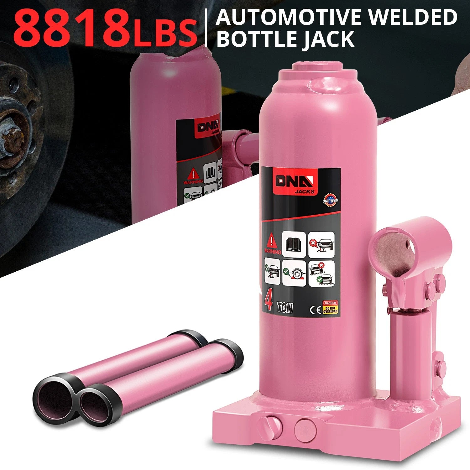 7.6"-15" 4 Ton Automotive Welded Air Hydraulic Bottle Jack For Cars