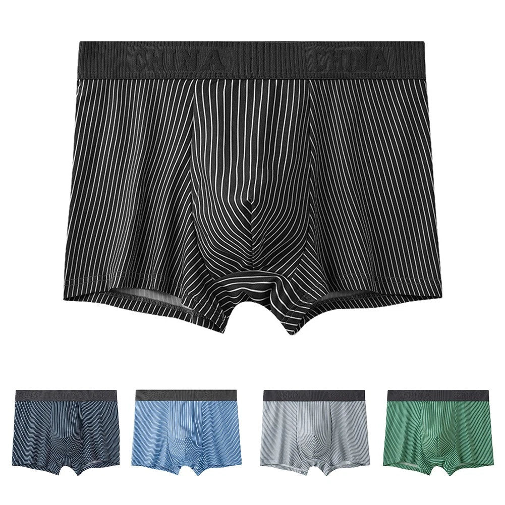 Stylish Men's Striped Underwear Trunks With Breathable Pouch For All