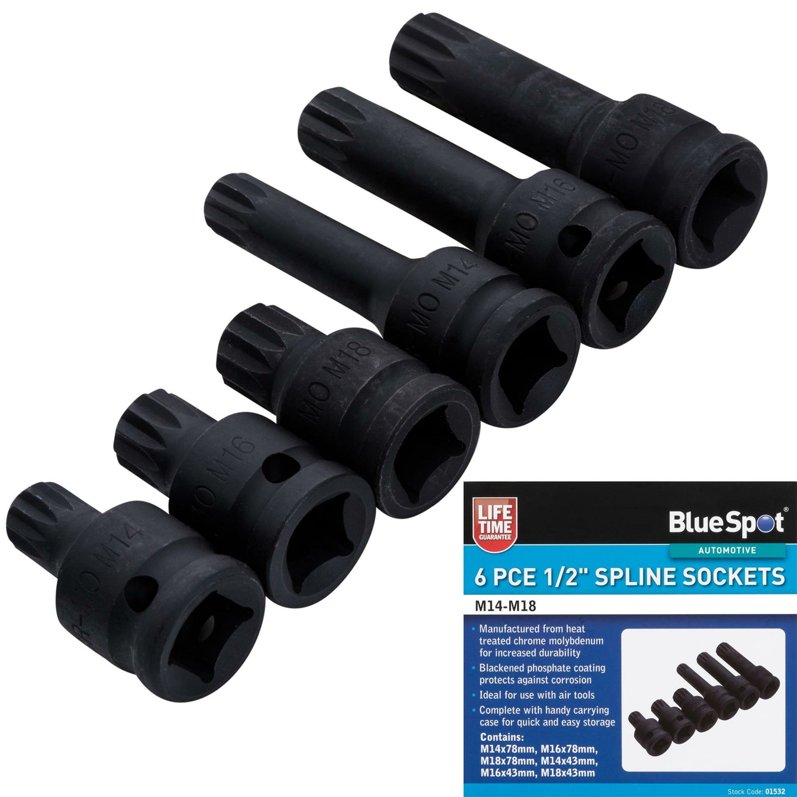 Bluespot Impact Spline Sockets Bit Set M14 M16 M18 | Built Supply Co