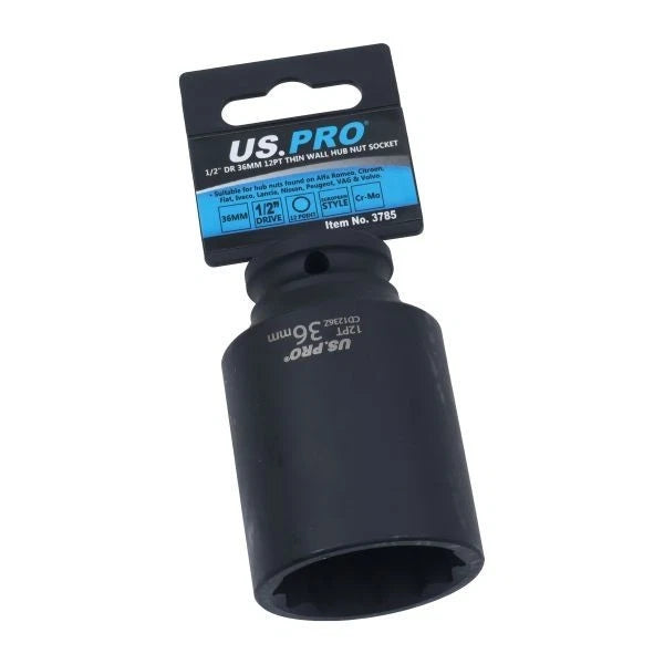 Us Pro 36mm Thin Wall Hub Nut Socket 1/2 Drive 12 Point Euro Cr-mo