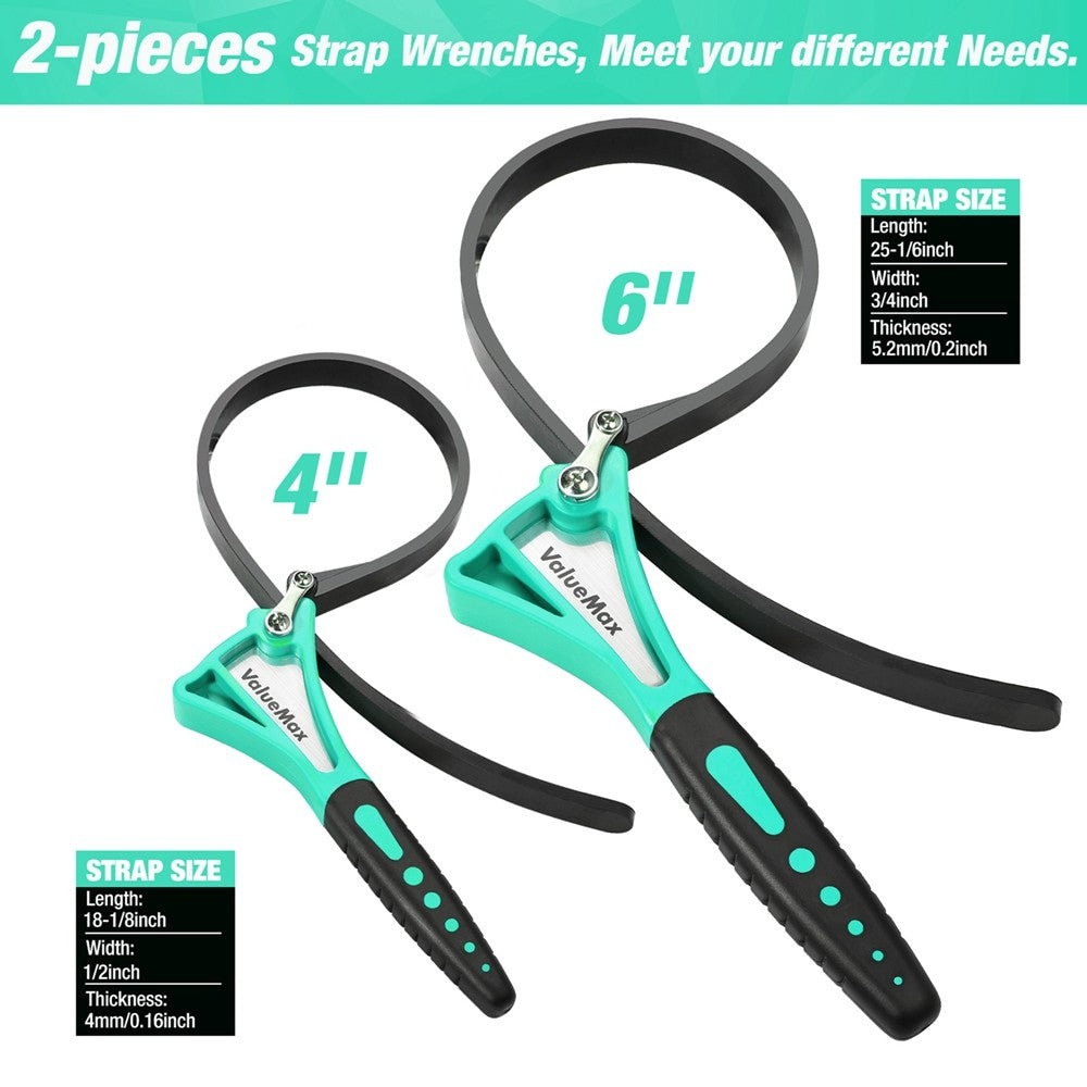 ValueMax 2PCS Strap Wrench Set Adjustable Oil Filter Wrench Max