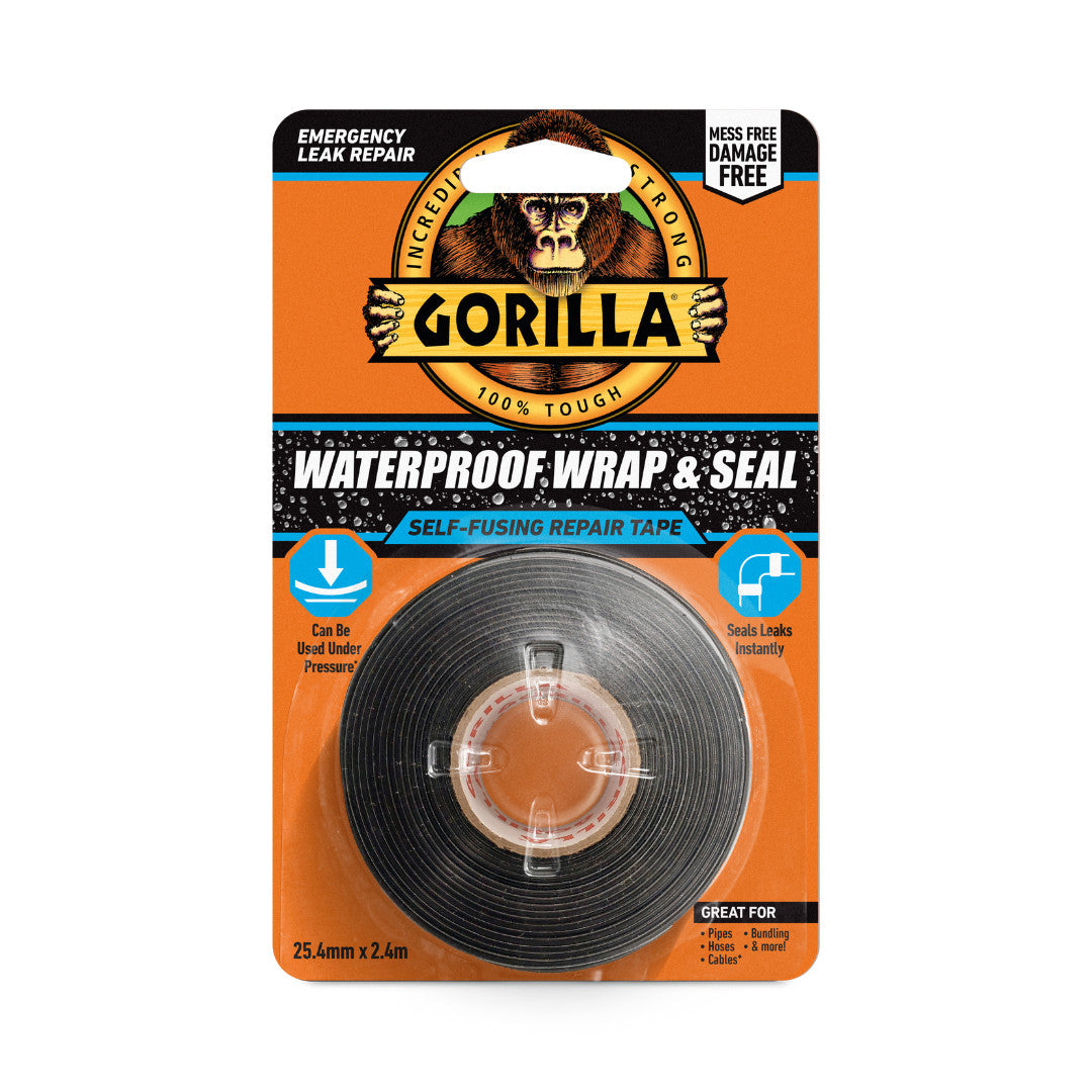 Gorilla Waterproof WRAP & SEAL Tape Black 2.4m Roll Self-Fusing Repair