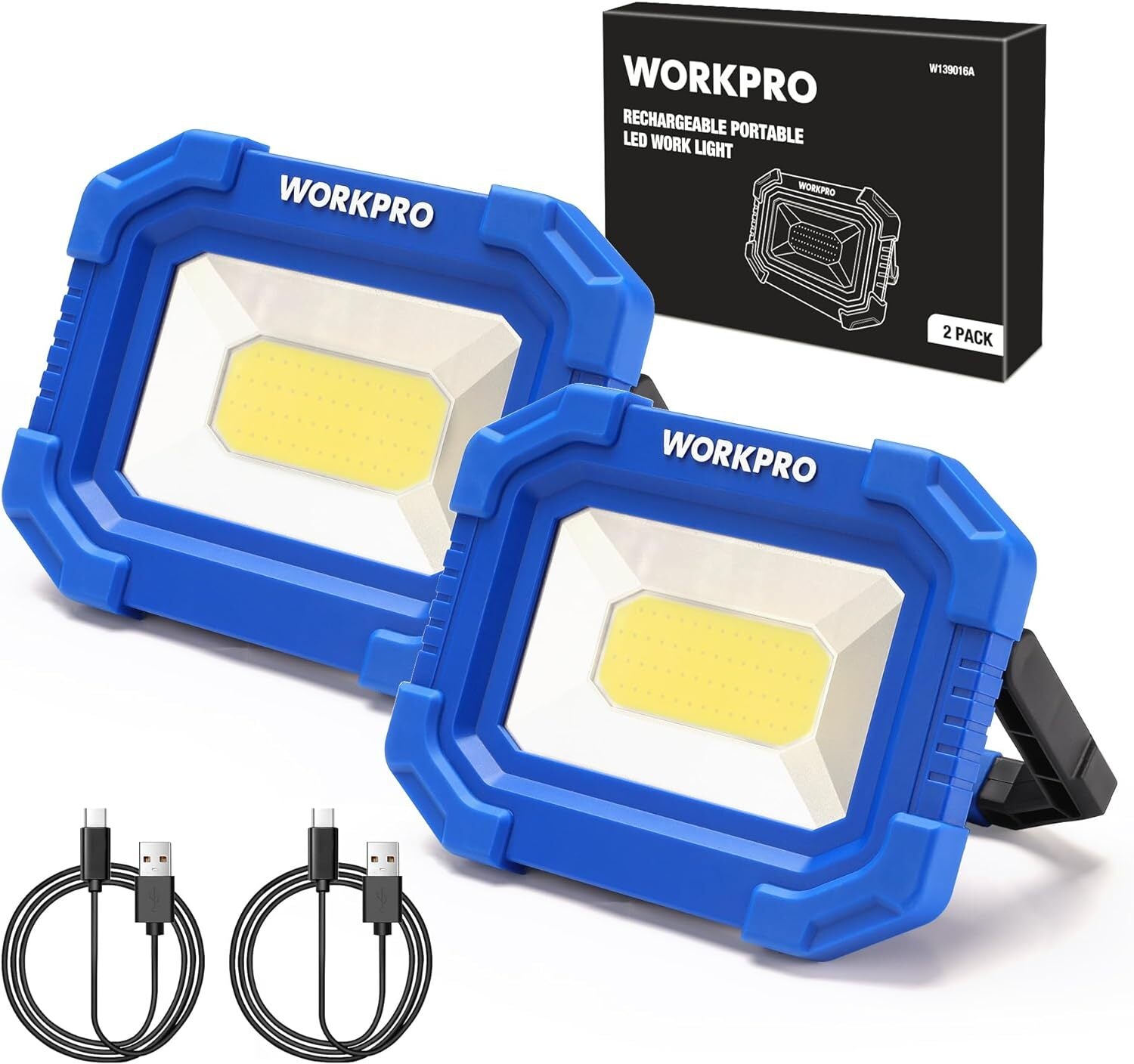 Workpro 2pack Rechargeable 2000lm Led Work Light Magnetic Super Bright