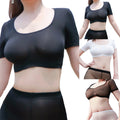 Women's Solid Color See Through Sheer Mesh Ice Silk Crop Top T Shirt