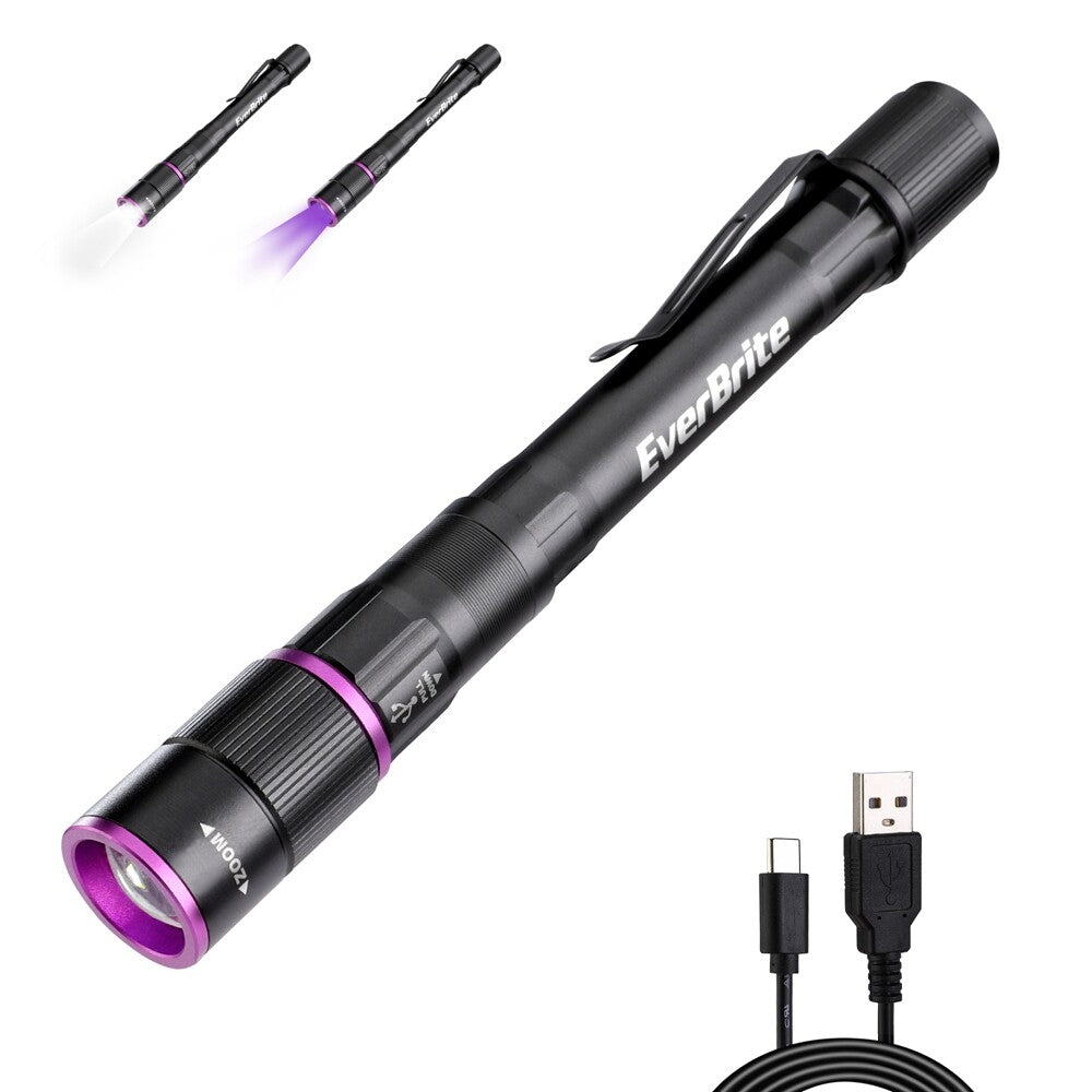 EverBrite Rechargeable Pen Flashlight UV Light White Light 395nm 4