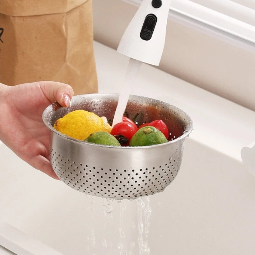 Stainless Steel Basin And Colander Set For Food Straining And Salad