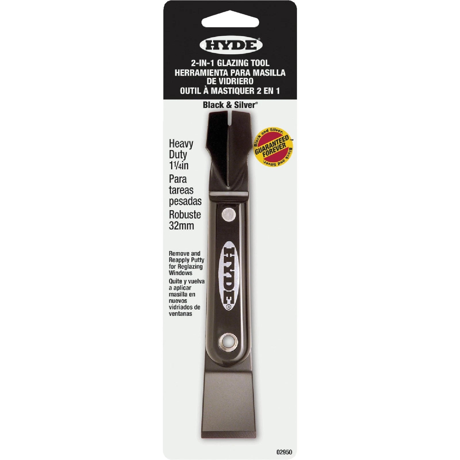 Hyde 02950 2 In 1 Glazing Tool 32mm (1-1/4") Black & Silver