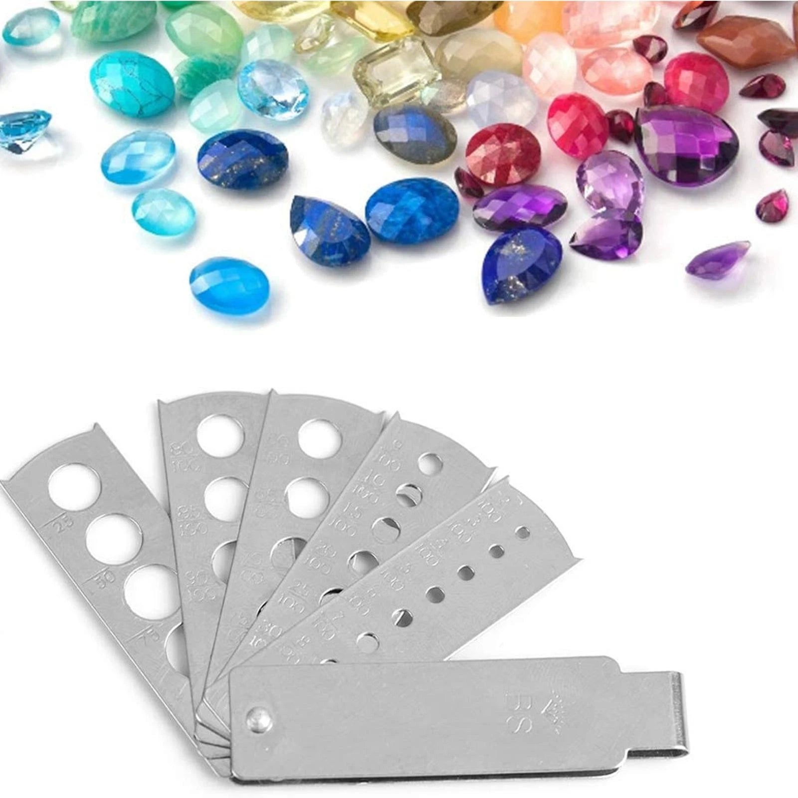 Stainless Steel Diamond Gem Fan Gauge Stone Measuring Tool For