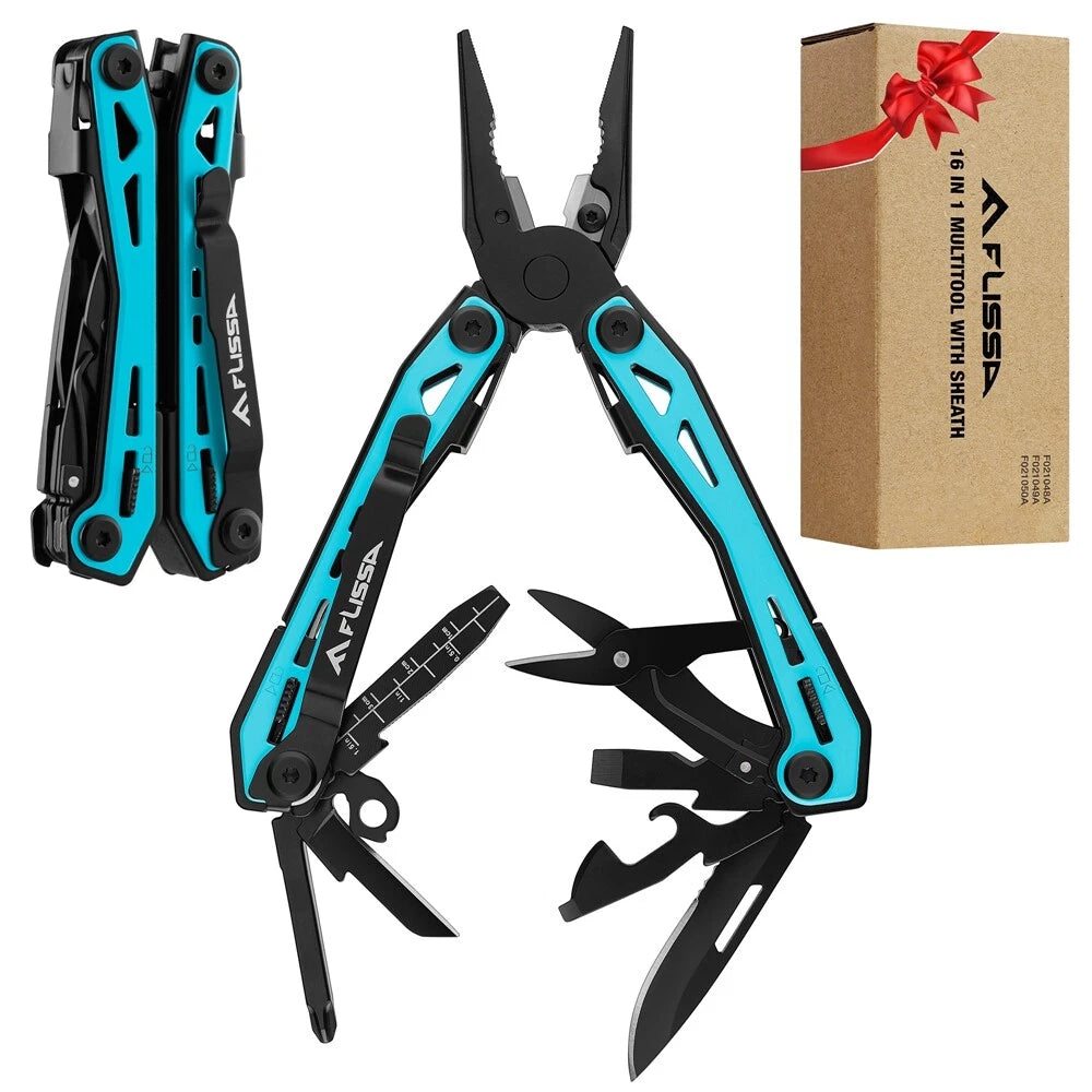 Flissa 16-in-1 Multi Tool Pliers Stainless Steel Edc Multitool With
