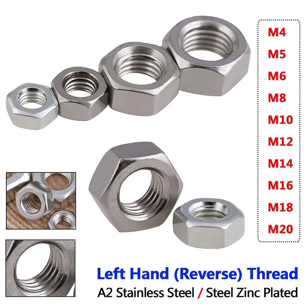 Left Hand Hex Nuts A2 Stainless Steel M4-M20