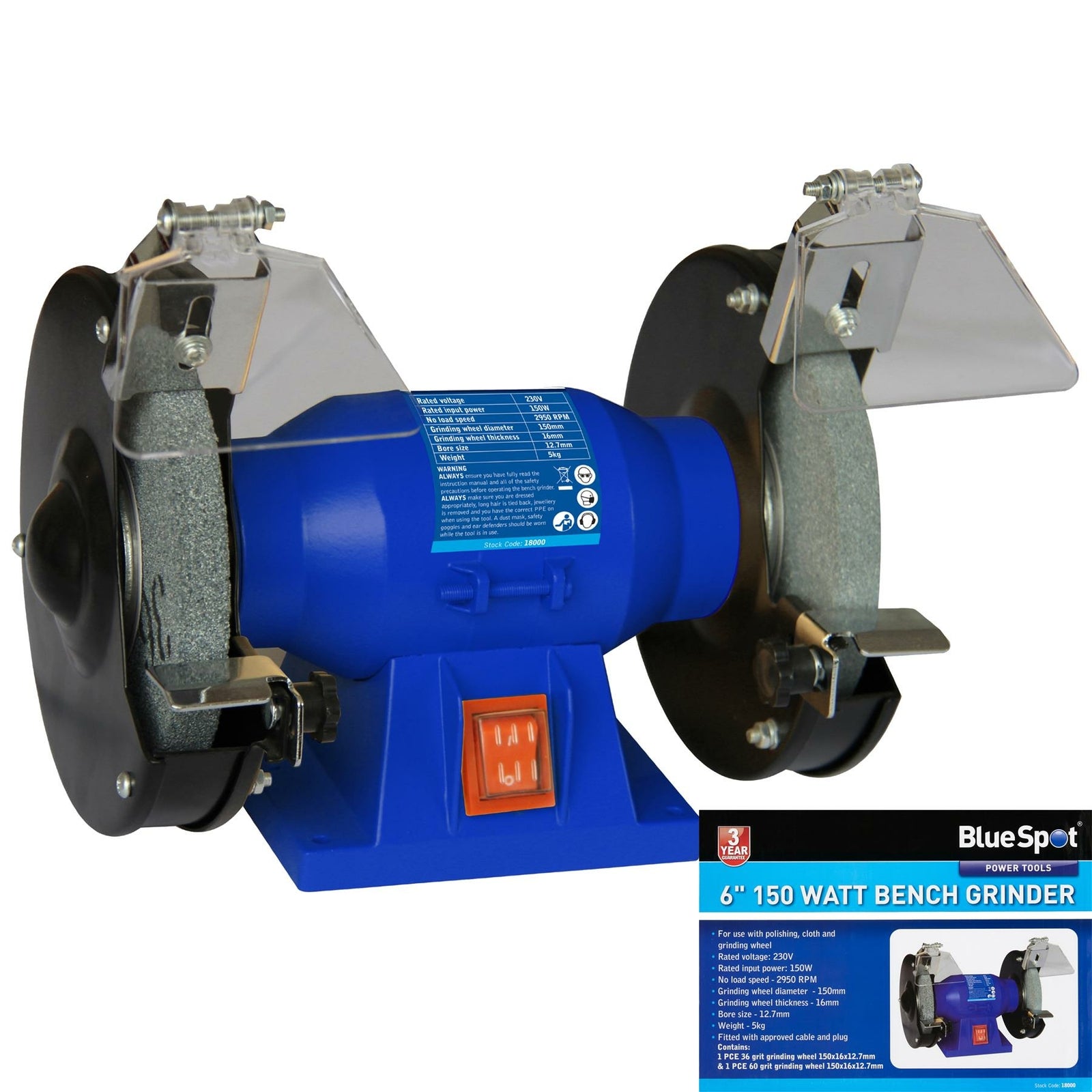 BlueSpot 150W Twin Bench Grinding Polisher Workshop Garage Stone Grinder 6"Opens