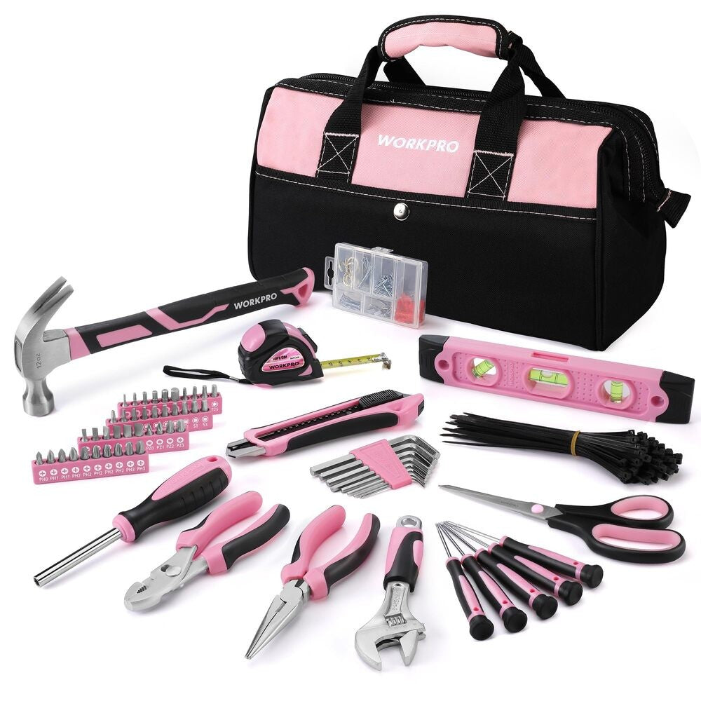 WORKPRO 263PC Pink Tool Kit Home Repairing Tool Set with Storage Bag