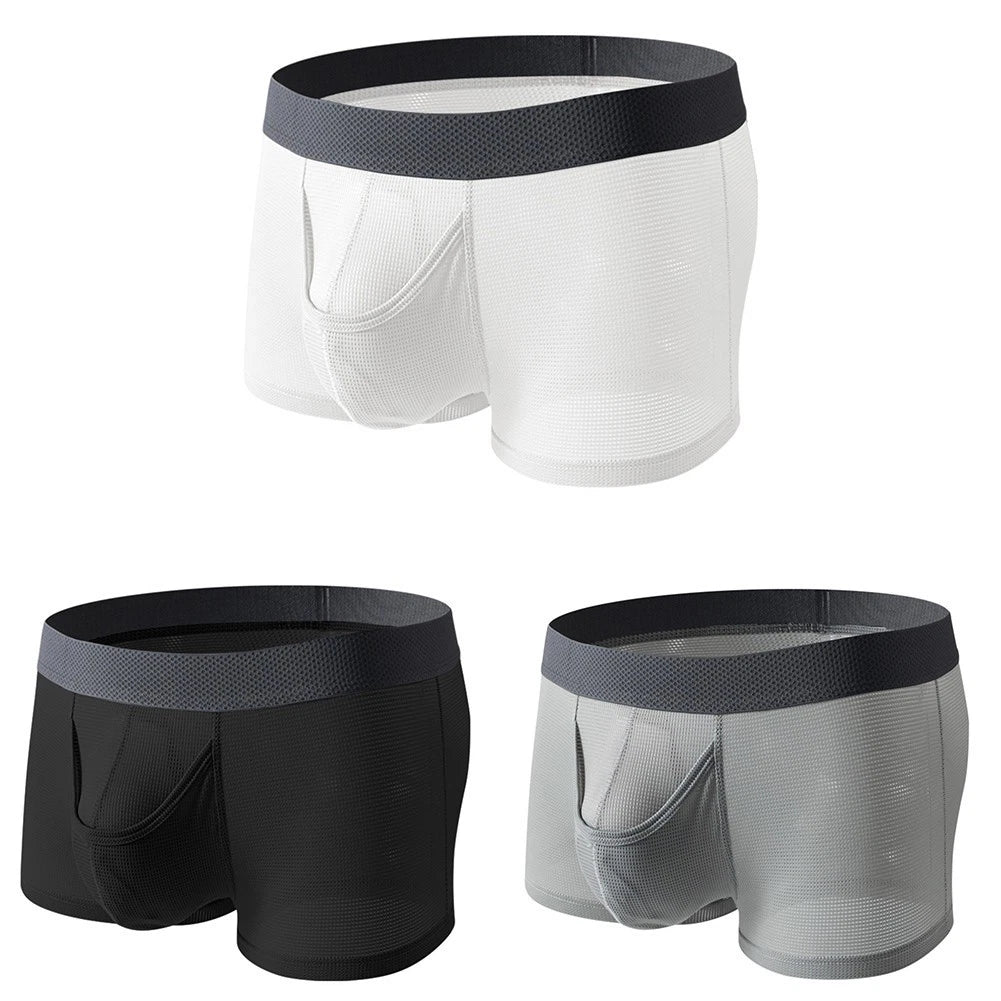 Mens Low Waist Boxer Shorts With Separation Comfortable Ice Silk Mesh