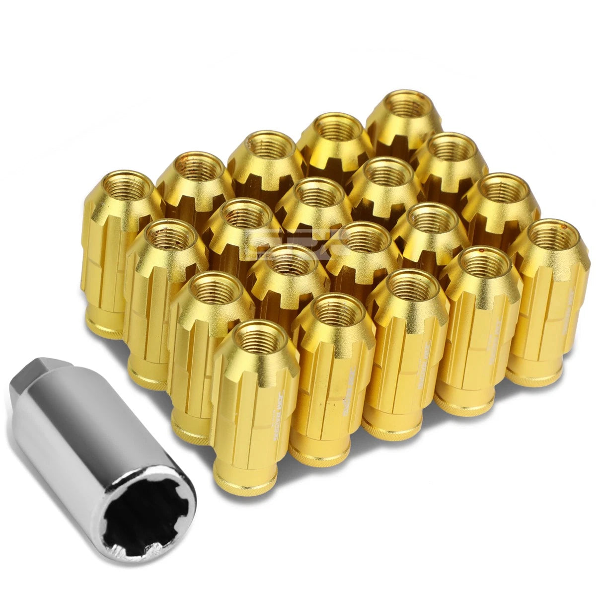 Open End M12x1.25 50mm Tall 24mm Od Gold Aluminum Jdm Lug Nuts+adapter