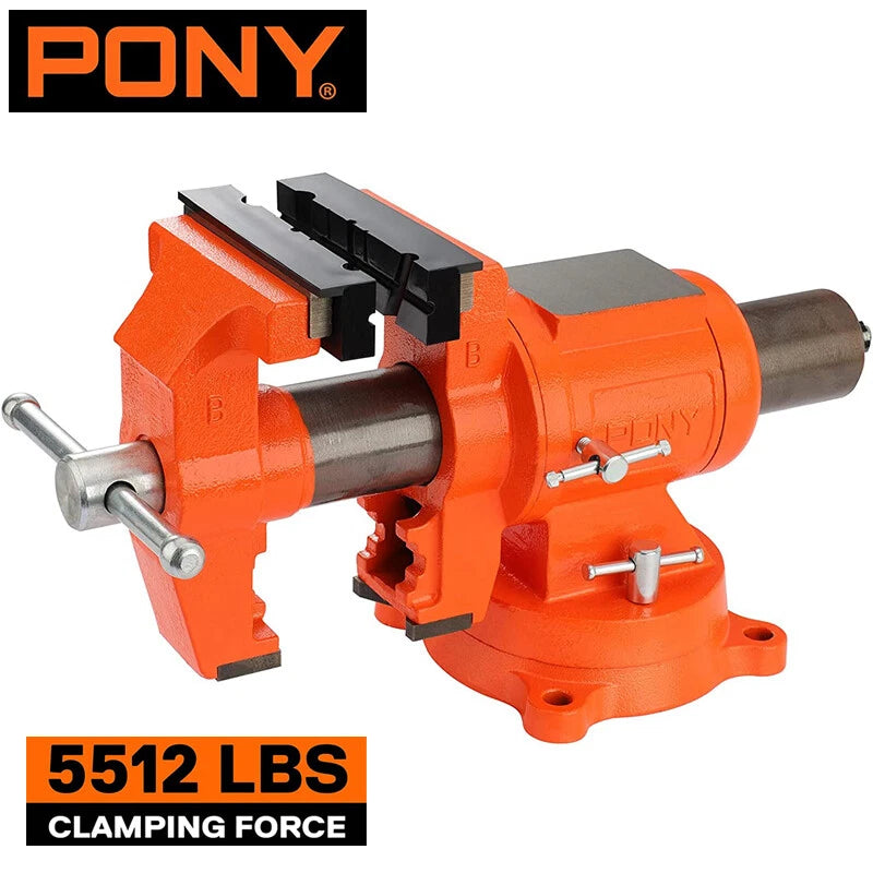 Pony 5 Inch Heavy Duty Bench Vise 5512 LBS Clamping Force 360 Degree Swivel Base