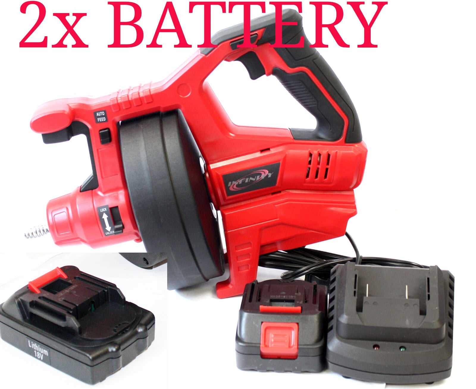 18V Rechargeable Cordless Drain Cleaner Snake Auger 25 Feet X 1/4" W/