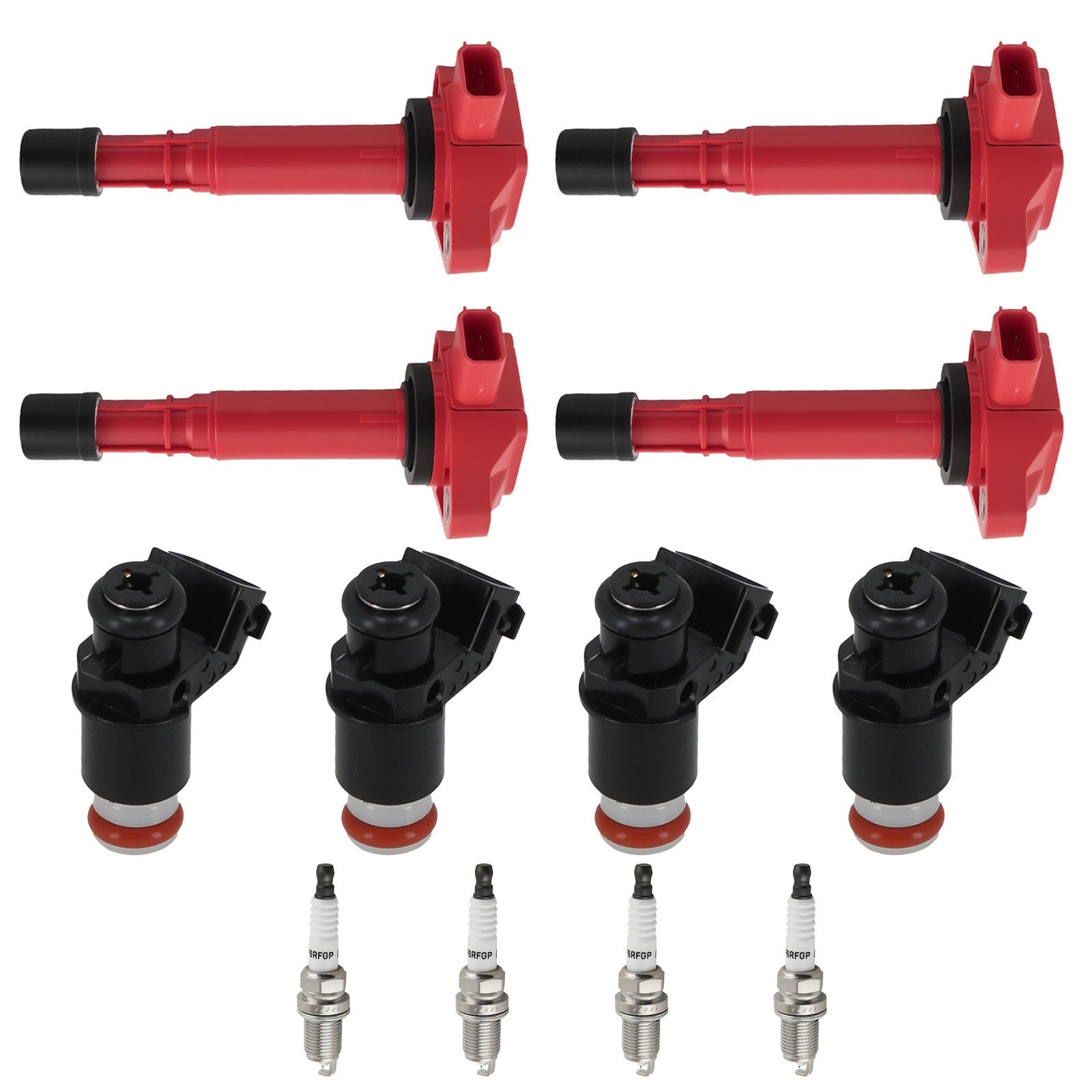 4* Fuel Injectors + 4* Ignition Coil + Spark Plug for Honda Civic 1.7L