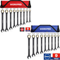 WORKPRO 9PC Anti-Slip Ratcheting Combination Wrench Set SAE/Metric Roll Up Pouch