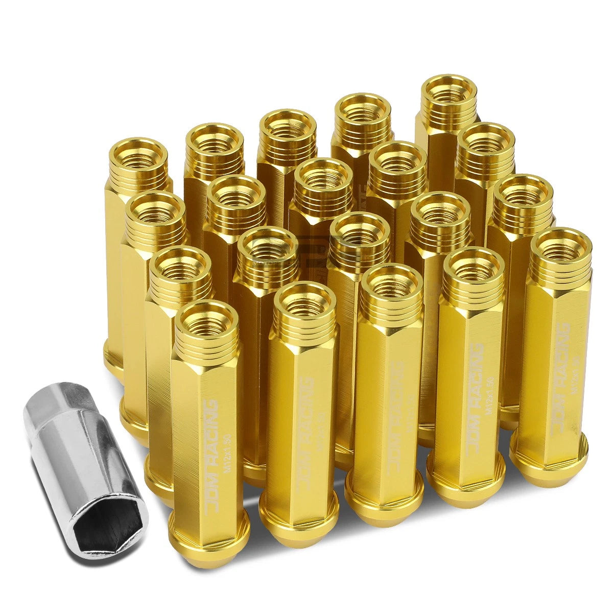 Open End M12x1.5 90mm Tall 25mm Od Gold Aluminum Jdm Lug Nuts+adapter