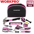 WORKPRO 103PCS Pink Tool Kit Chrome Finish Household Tools Hand Tool Set w/Pouch