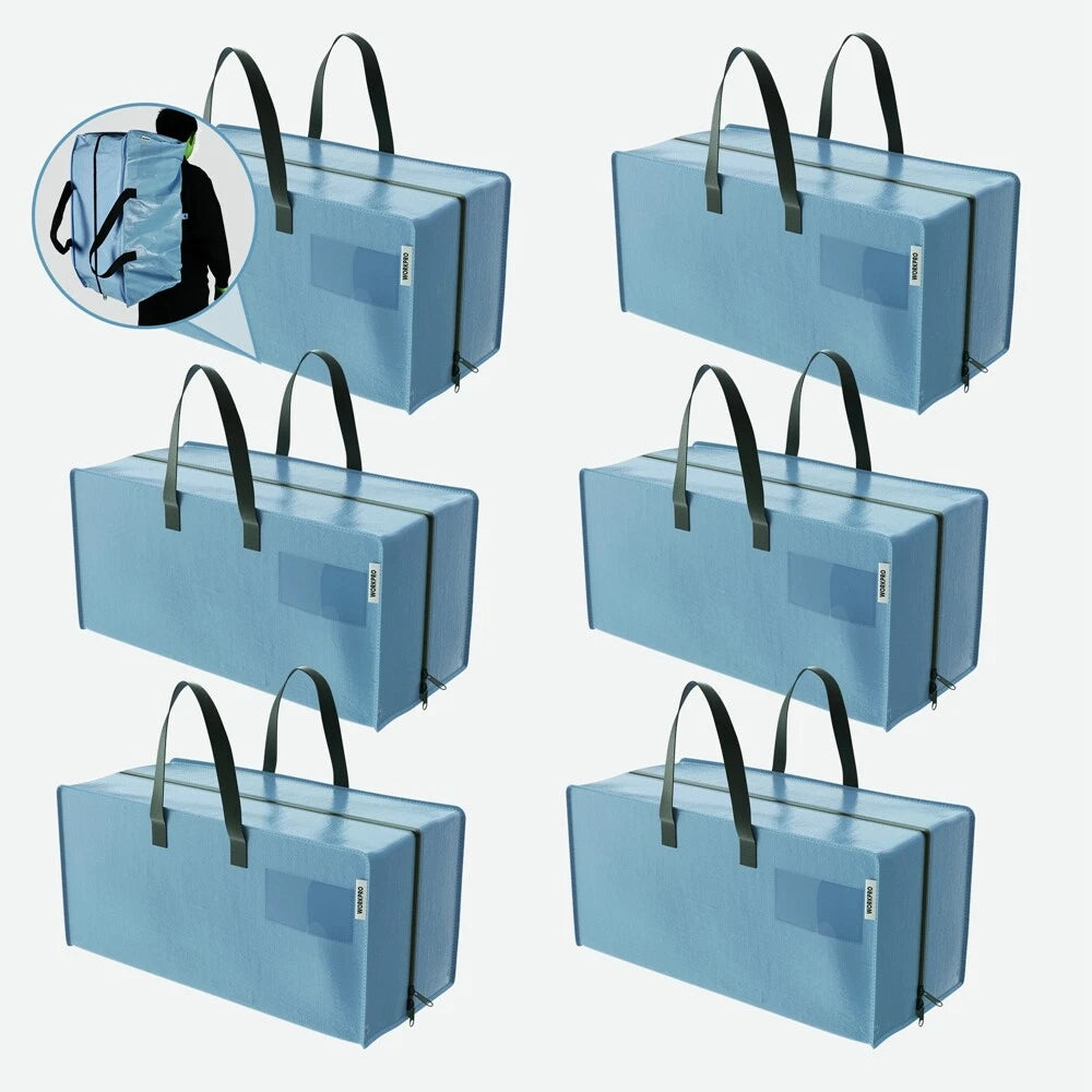 WORKPRO 6 Pack Extra Large Heavy-Duty Moving Bags Storage Tote w/Backpack Straps