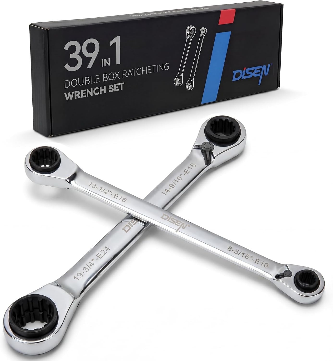 39-In-1 Reversible Ratcheting Box Wrench Set E Torx E10-E24 & SAE