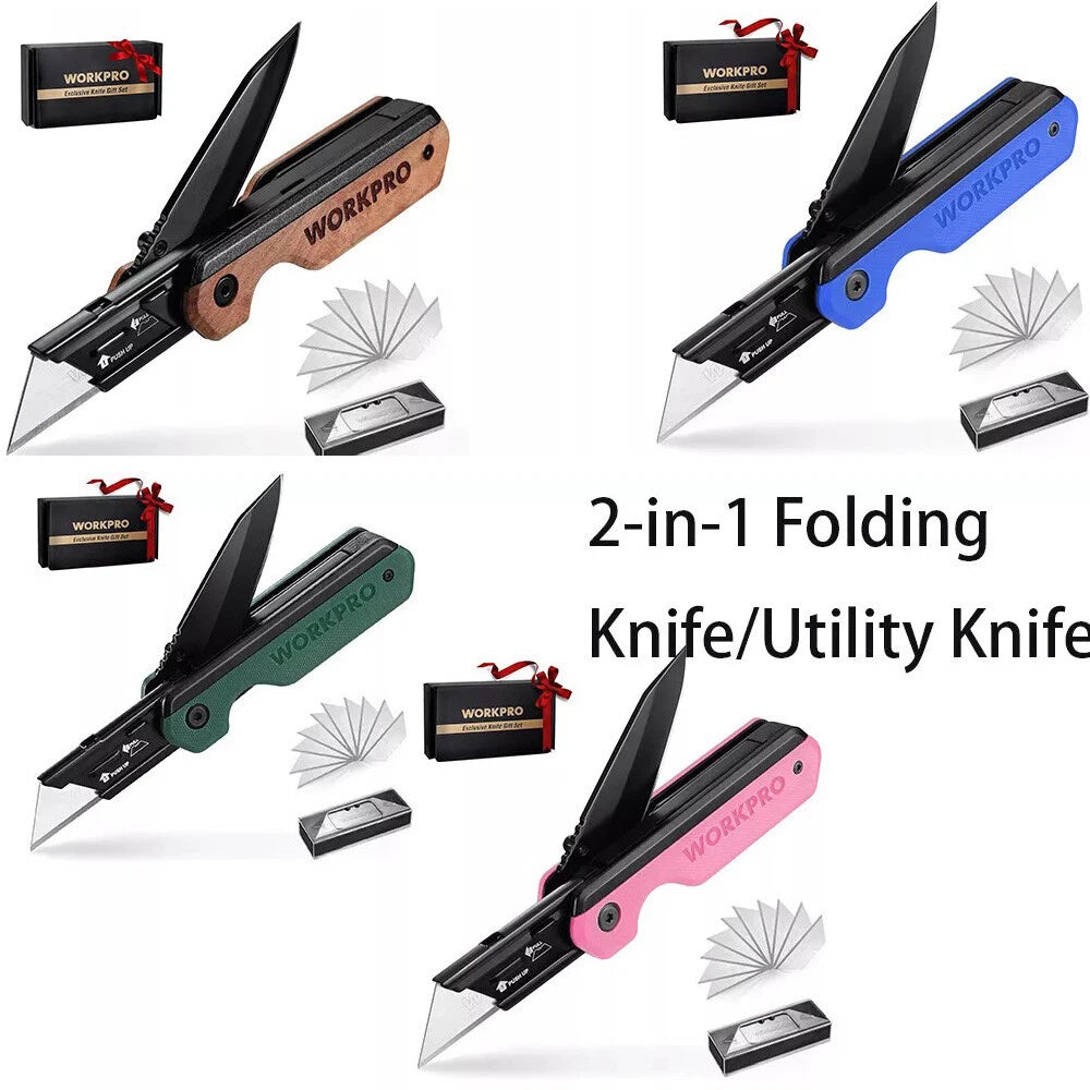 Workpro 2-in-1 Pocket Knife Folding Utility Knife Box Cutter