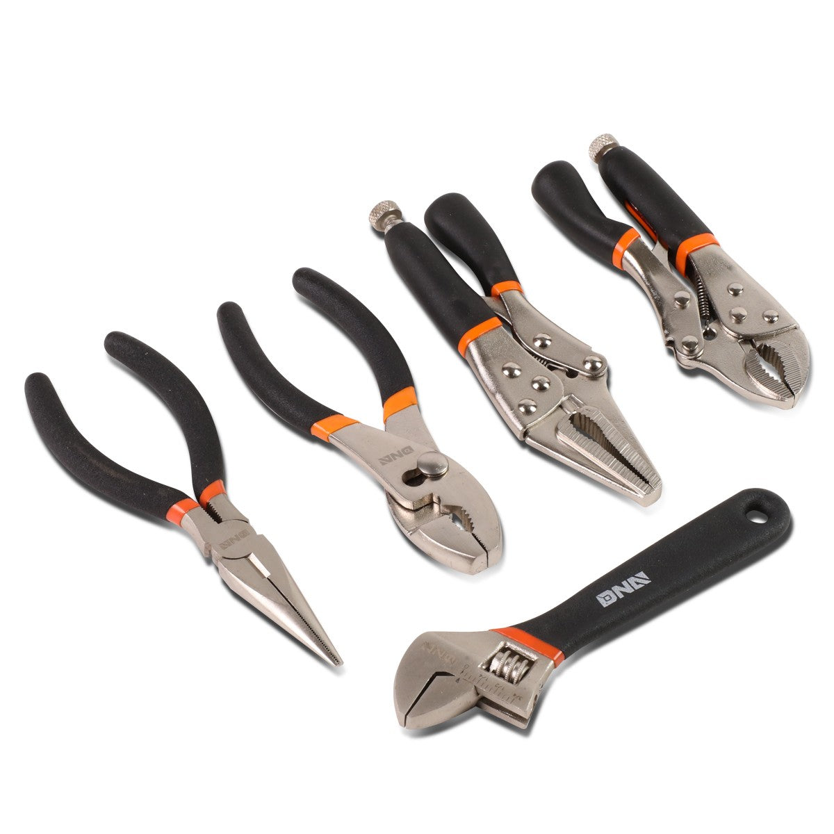 5pc Lock Jaw and Needle Nose Plier Set with Adjustable Wrench by Unbranded