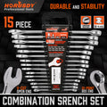 15PC Combination Spanner Wrench Ring Open Ended 8-22mm Metric 12 Point