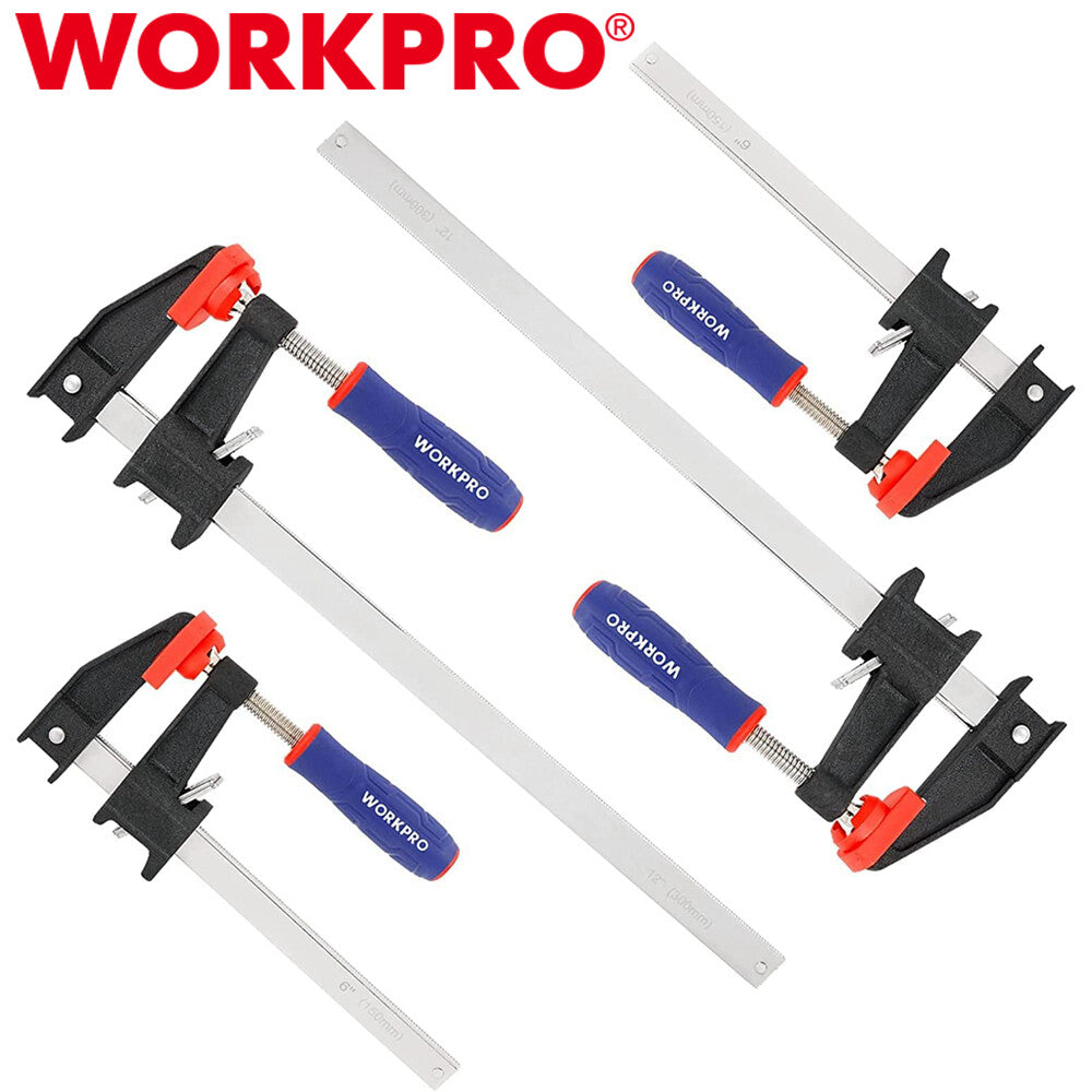 WORKPRO 4-pack 6"&12" Steel Bar Clamps Set Quick-Release Clutch Style
