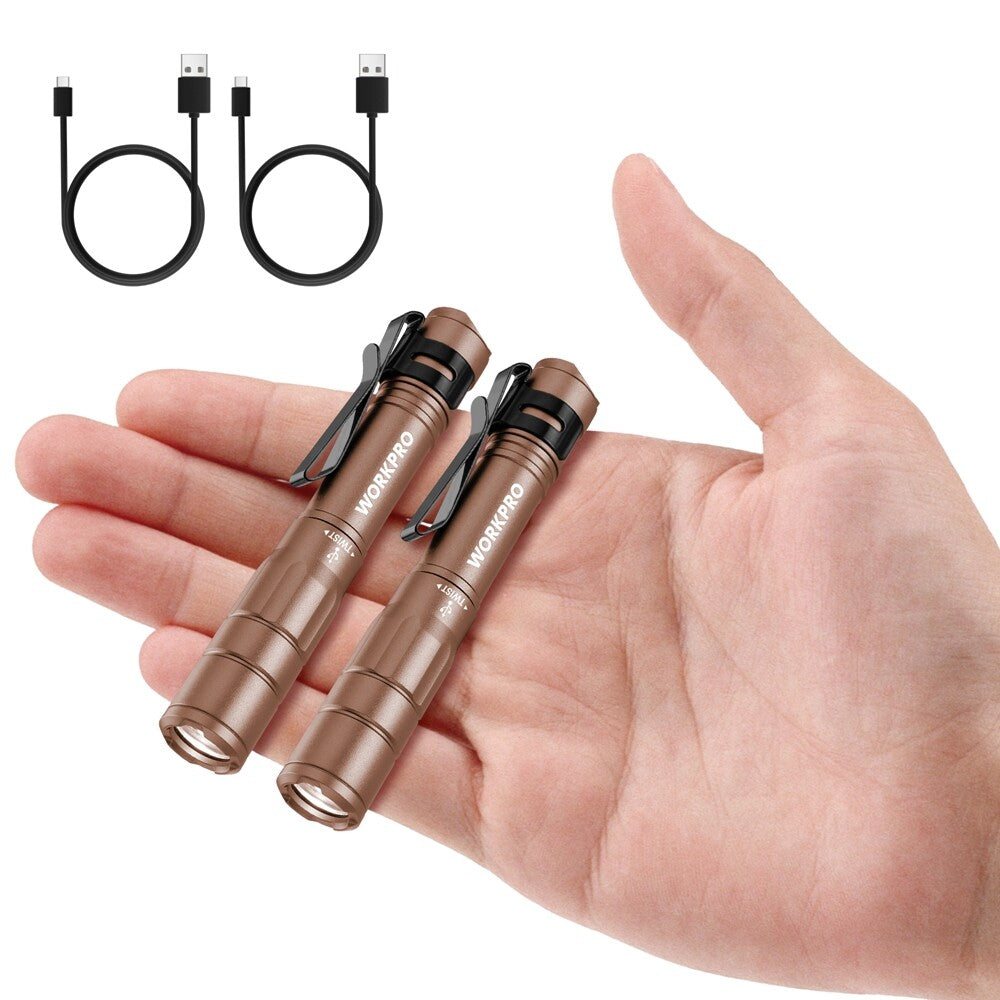 WORKPRO 2PCS Rechargeable LED Pen Light Mini Flashlight Ultra-Compact