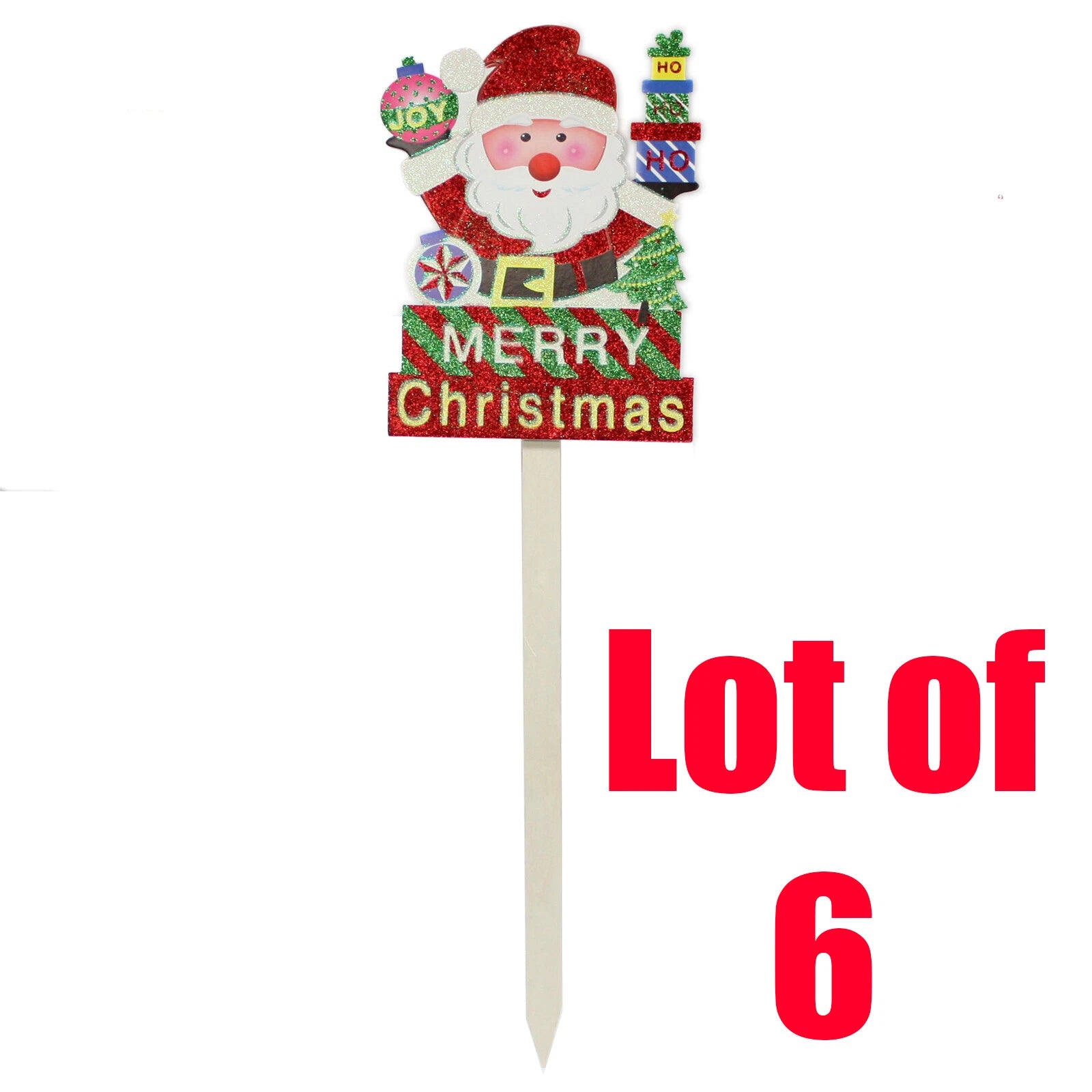 Lot 6 Of 29" Christmas Holiday Yard Stake Lawn Santa Wood Garden