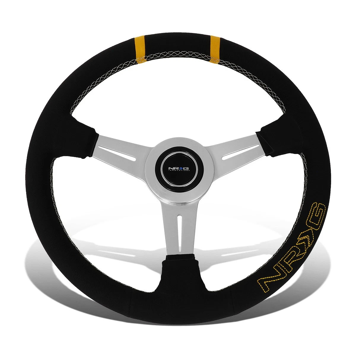 Nrg 36cm Silver Spoke Bumble Bee Leather Grip | Built Supply Co