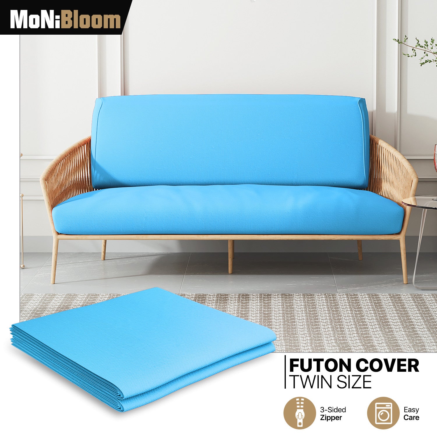 Sky Blue Twin Size Slipcover Cushion Stretch Futon Cove